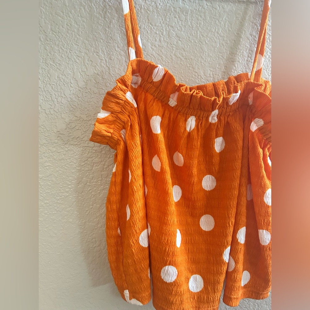 Anthropologie Orange Polka Dot Smocked Cami Top - Picture 5 of 5